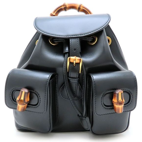 GUCCI Bamboo Backpack 702101, Black Leather, Women's, 352756 - Picture 1 of 10